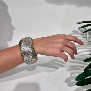 Bottega Veneta Large Silver Woven Bangle Bracelet